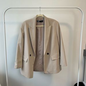 Zara Beige Double Breasted Blazer Oversized Fit size S